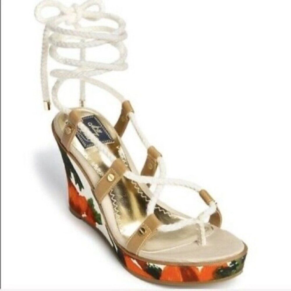Milly for Sperry Topsider Floral Wedge Sandals with rope lace up